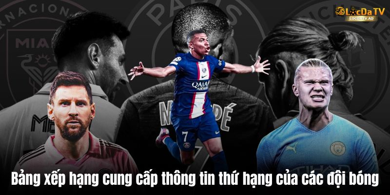 Bảng xếp hạng cung cấp thông tin thứ hạng của các đội bóng